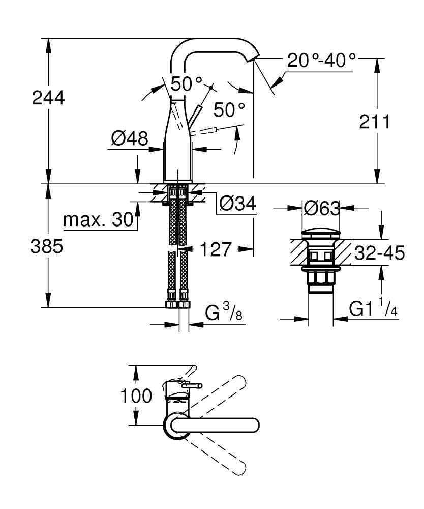 Waschtischarmatur Chrom Einhebelmischer Push-Open 24cm hoch - Bild 2