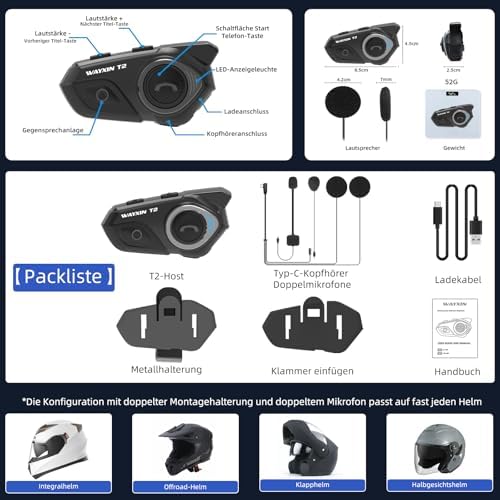Motorrad Helm Headset Bluetooth 5.1 mit Gegensprechanlage 300m für 2 Fahrer - Bild 9