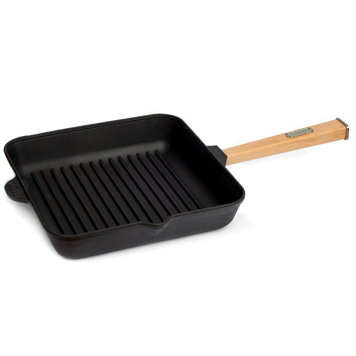 Gusseisen-Grillpfanne quadratisch 28x28 cm mit abnehmbarem Griff Induktion