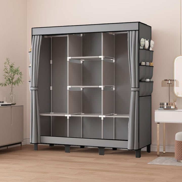 Kleiderschrank Stoff faltbar 130x45x172cm mit Kleiderstange Grau - Bild 4