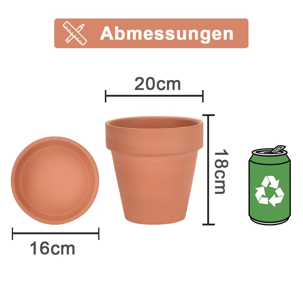 Terrakotta-Töpfe 20 cm mit Untersetzer für Innen und Aussen 2er-Set - Bild 6