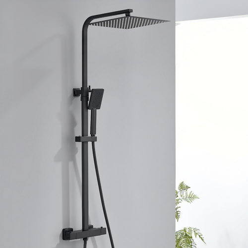 Duschsystem Schwarz mit Thermostat 30x30cm Regendusche Edelstahl