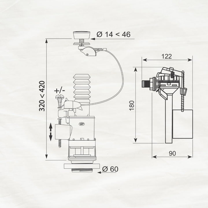 WC-Spülmechanik 3/6 l Doppelspülung mit Füllventil Messing 3/8 - Bild 6