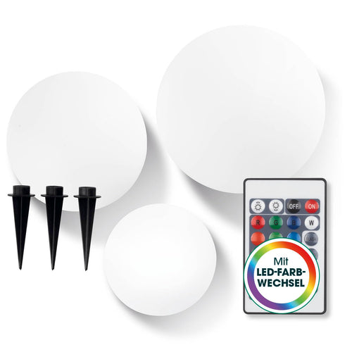 Solar-Dekokugeln 3er-Set LED mit Fernbedienung 12 Farben IP67