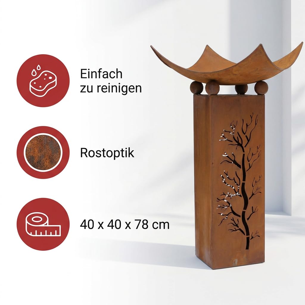 Feuerschale Säule Metall Rostoptik 2-teilig 78 cm für Garten - Bild 2