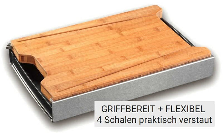 Schneidebrett Bambus mit 4 Auffangschalen im Edelstahlkasten 46x30 cm - Bild 2