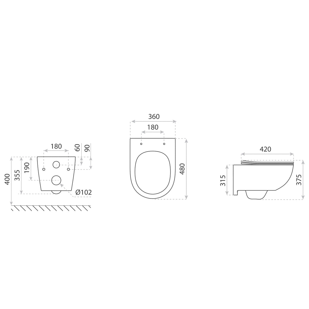 Wand-WC spülrandlos Schwarz matt mit Soft-Close Sitz 360x480x375 mm - Bild 7
