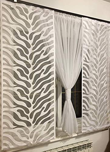 Fertiggardine 3-teilig Jacquard &amp; Voile Weiss für Stangen 150–220 cm - Bild 2