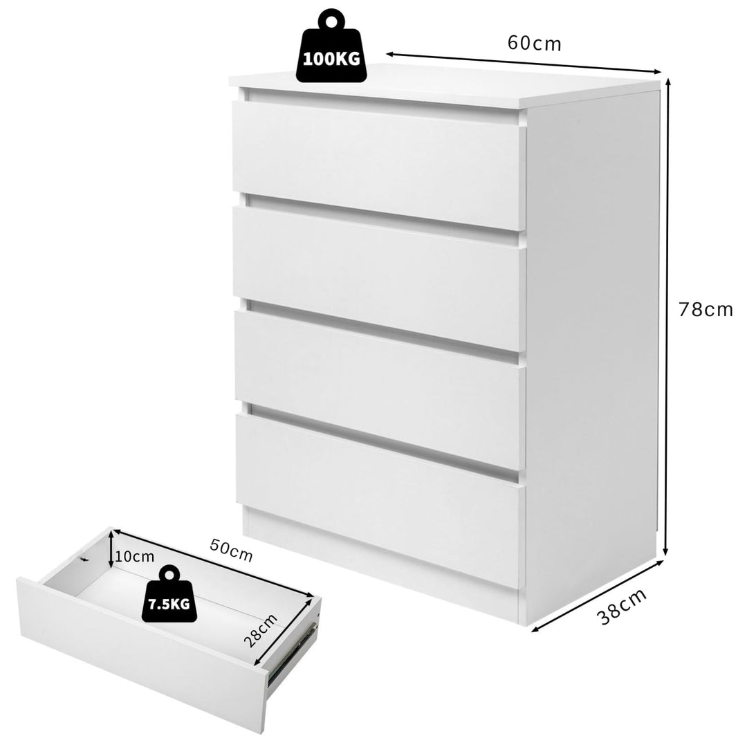 Kommode Schlafzimmer 4 Schubladen Spanplatte Weiss Modern - Bild 3