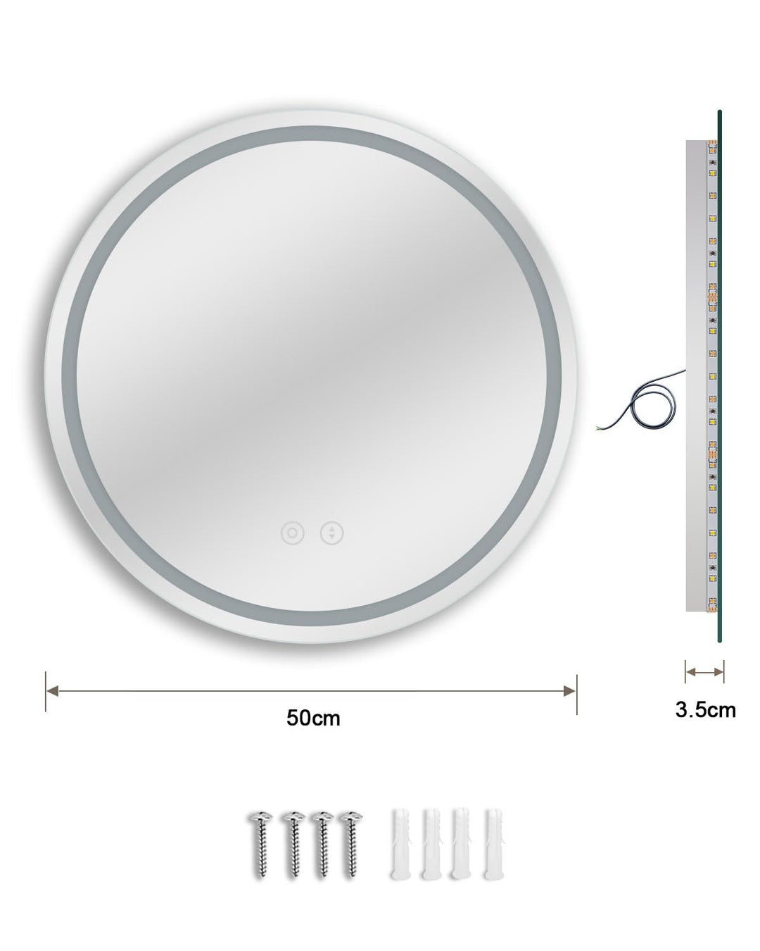 Badspiegel Rund LED 50x50 cm Antibeschlag 3 Lichtfarben dimmbar - Bild 5