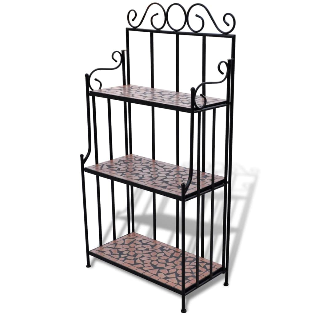 Pflanzenständer 3 Etagen Mosaik Keramik Eisen 115 cm Terrakotta