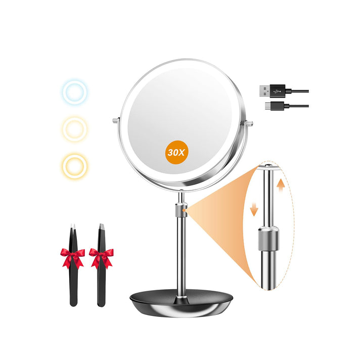 Kosmetikspiegel beleuchtet 30x/1x Vergrösserung 9 Zoll 54 LEDs