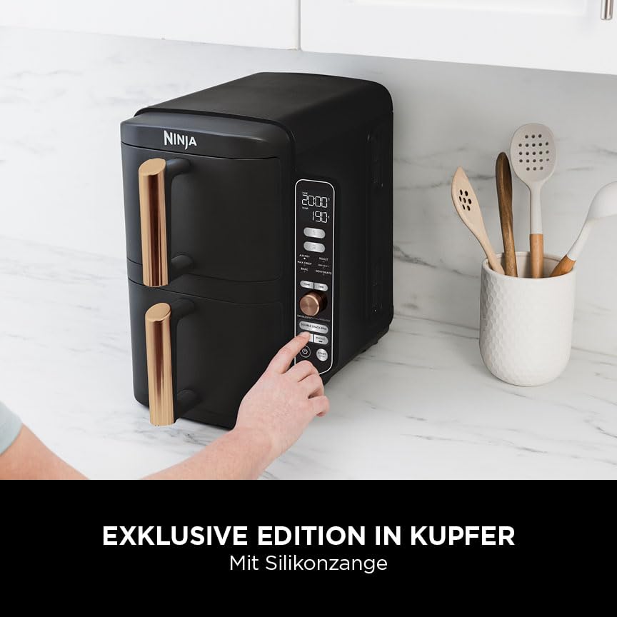 Heissluftfritteuse 9,5 L mit 2 Schubladen 4 Garebenen Schwarz/Kupfer - Bild 2