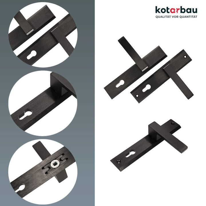 Türdrückerset Langschild 72mm Zamak Schwarz Matt für Innen+Aussen - Bild 2