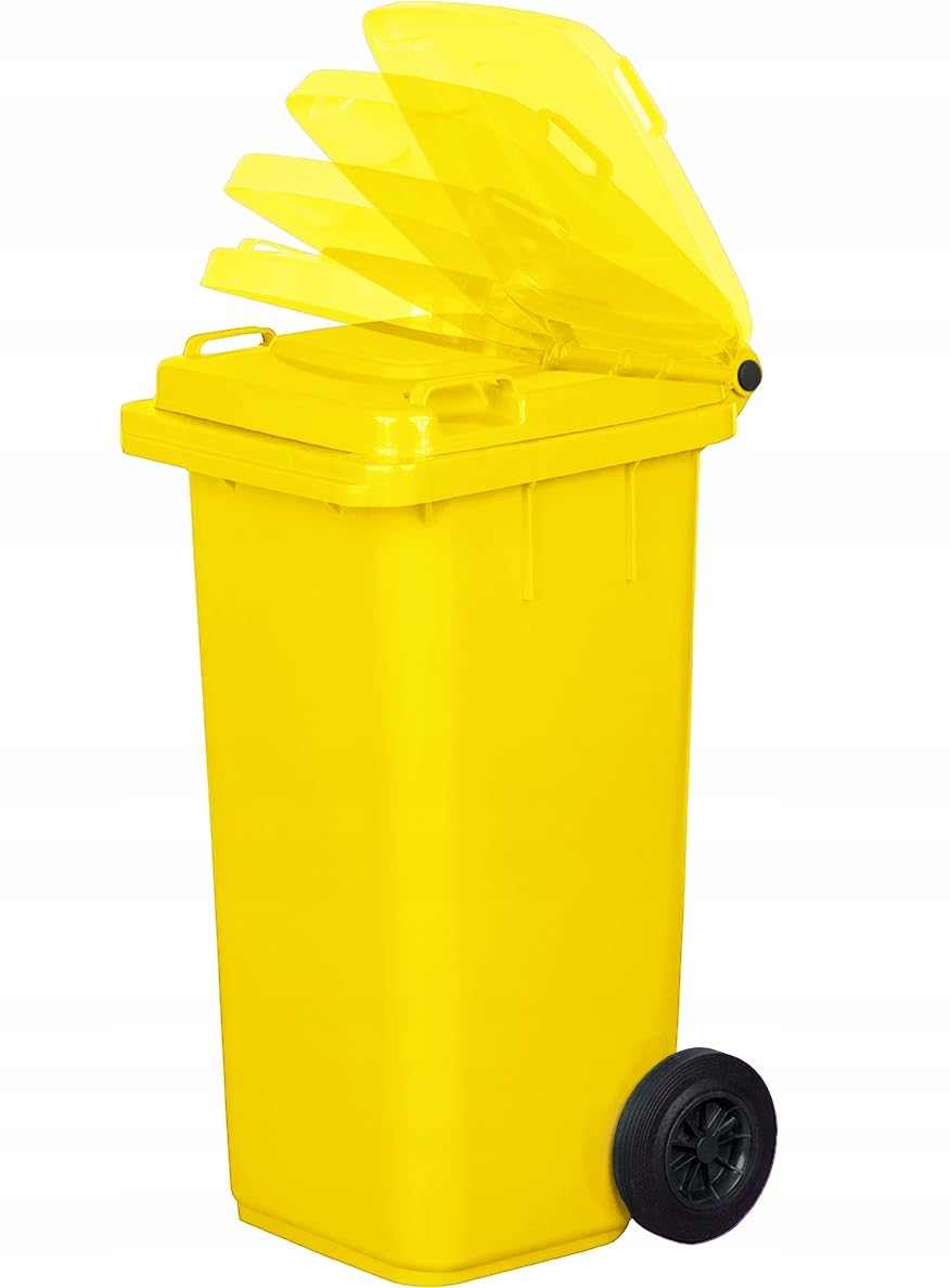 Mülltonne 120 Liter Gelb HDPE mit Deckel &amp; Rädern EN 840 - Bild 6