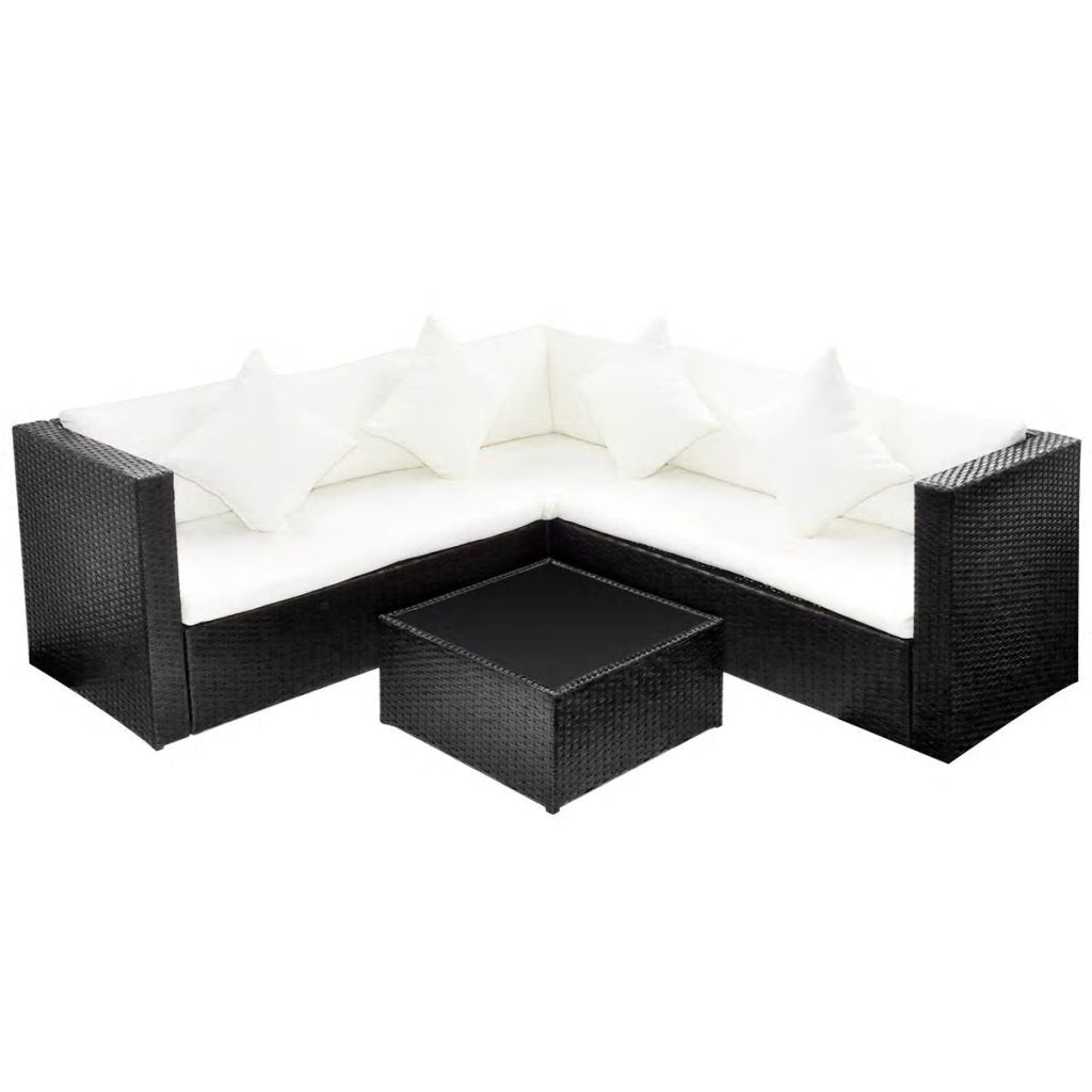 Rattan Lounge Set 5-teilig Schwarz mit Glasstisch für Garten Terrasse - Bild 4