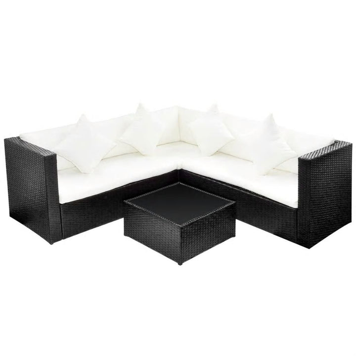 Rattan Lounge Set 5-teilig Schwarz mit Glasstisch für Garten Terrasse - Bild 4