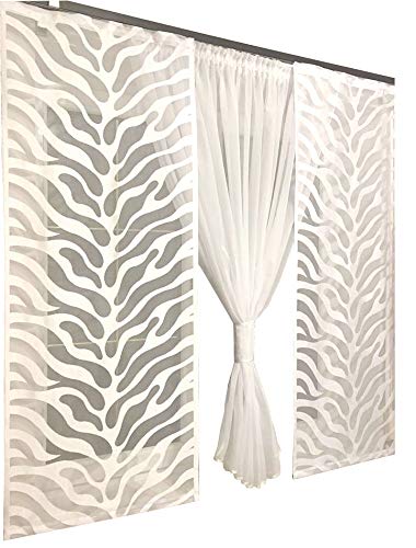 Fertiggardine 3-teilig Jacquard &amp; Voile Weiss für Stangen 150–220 cm