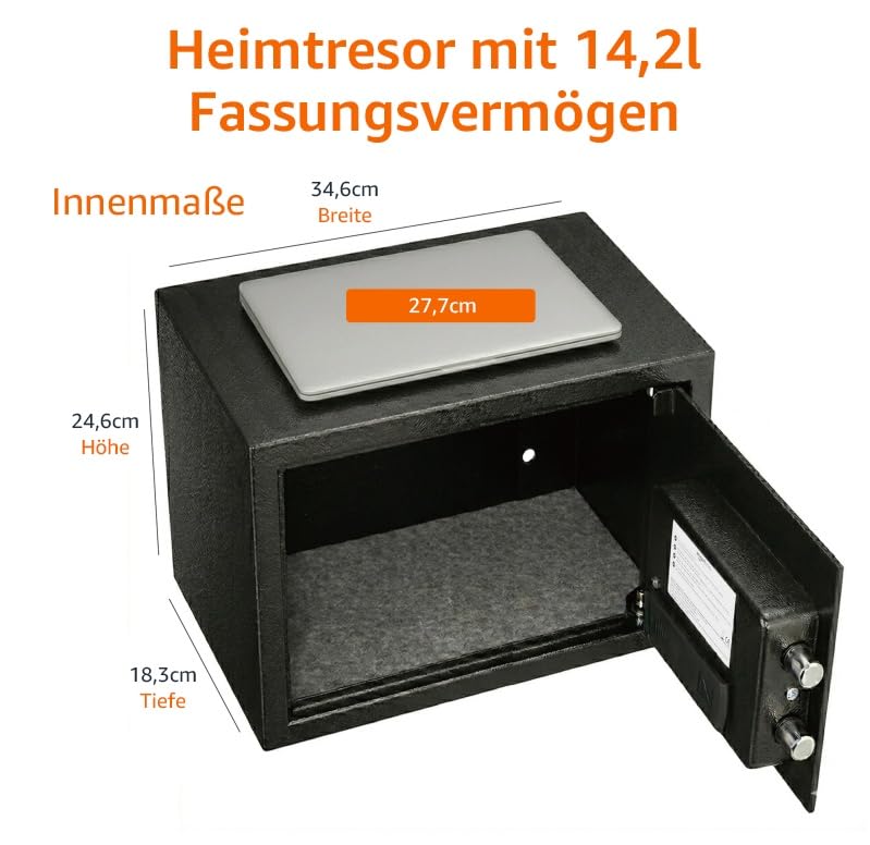 Stahl-Tresor 14 l mit Digitalcode und 2 Notfallschlüsseln - Bild 8