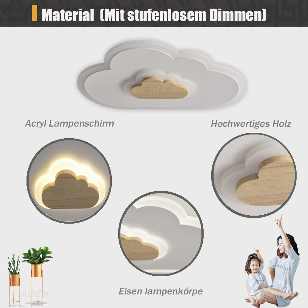 Deckenleuchte Kinderzimmer Wolken-Design Holz 36W dimmbar 60cm - Bild 7