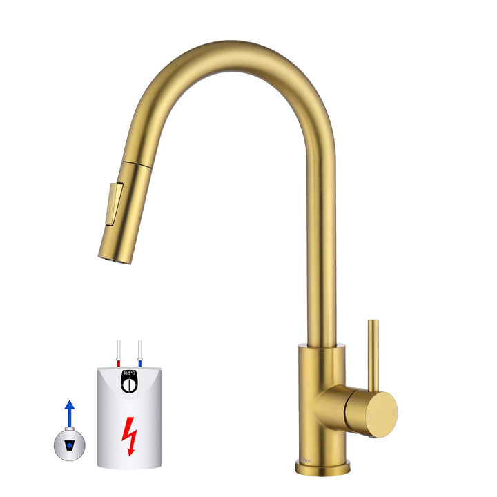 Niederdruck Küchenarmatur Gold ausziehbar aus Edelstahl 304