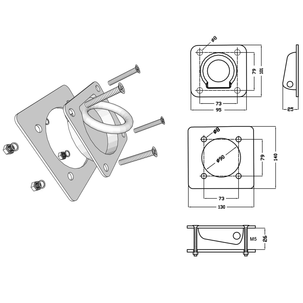 Zurrösen Verzinkter Stahl 2000 kg für Anhänger 6er-Set - Bild 2