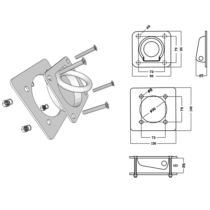 Zurrösen Verzinkter Stahl 2000 kg für Anhänger 6er-Set - Bild 2