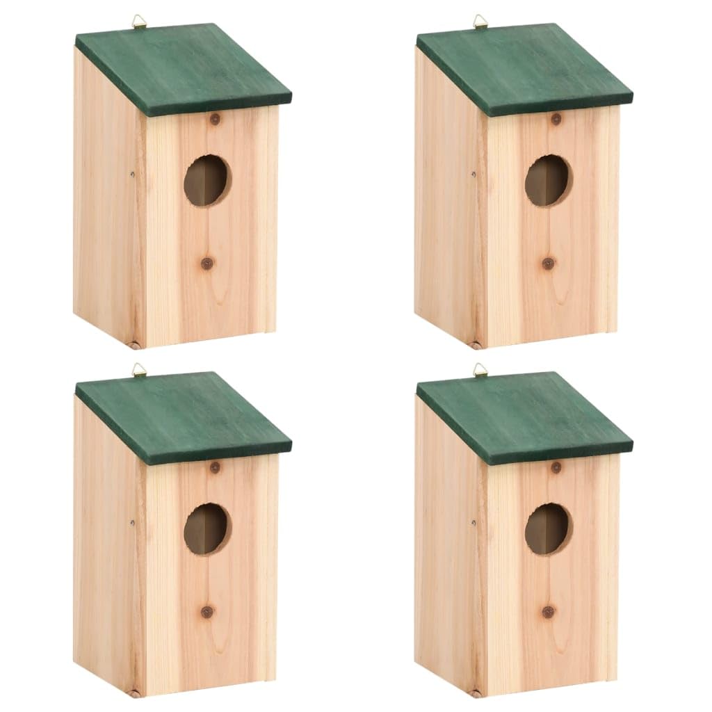 Vogelhaus Kiefernholz 12x12x22 cm mit Metallbügel 4er-Set