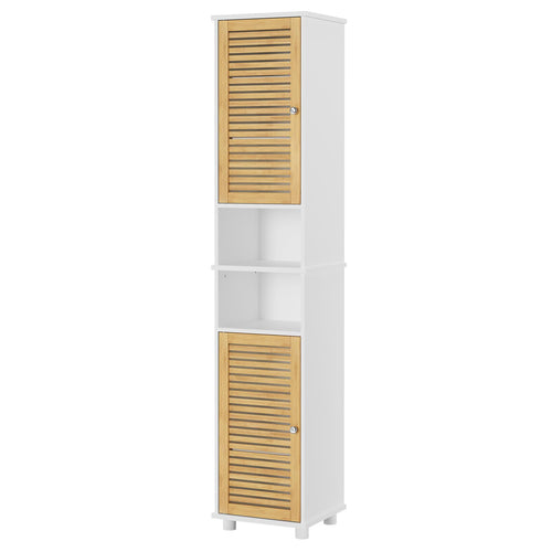 Hochschrank Bad Bambus 190 cm mit 6 Fächern und 2 Türen