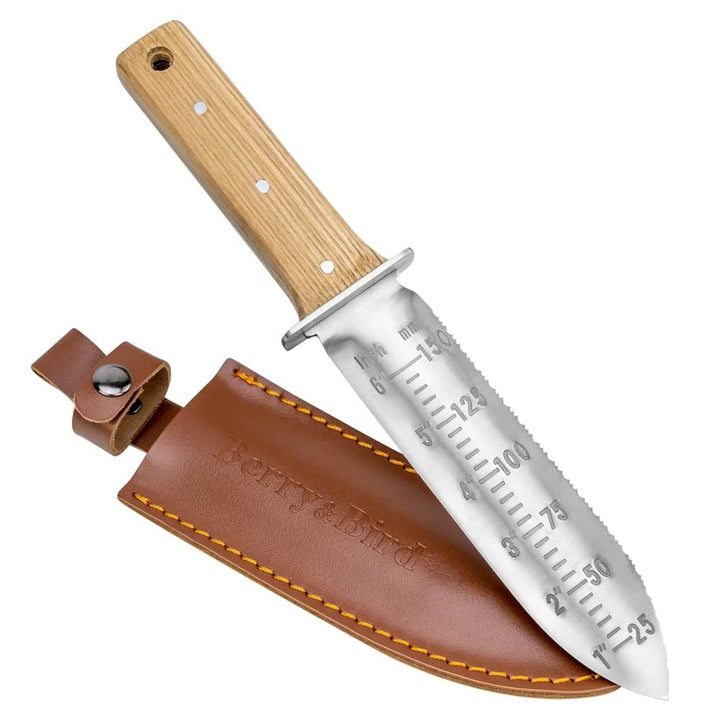 Hori-Hori Gartenmesser Edelstahl zweischneidig mit Tiefenmarkierung
