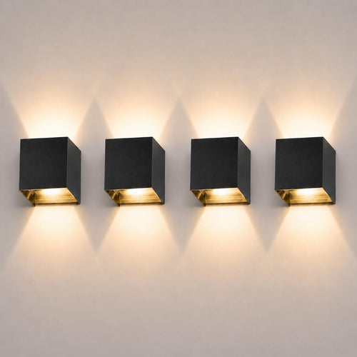 LED Wandleuchte Aussen/Innen 12W Auf-Ab IP65 4er-Set Schwarz