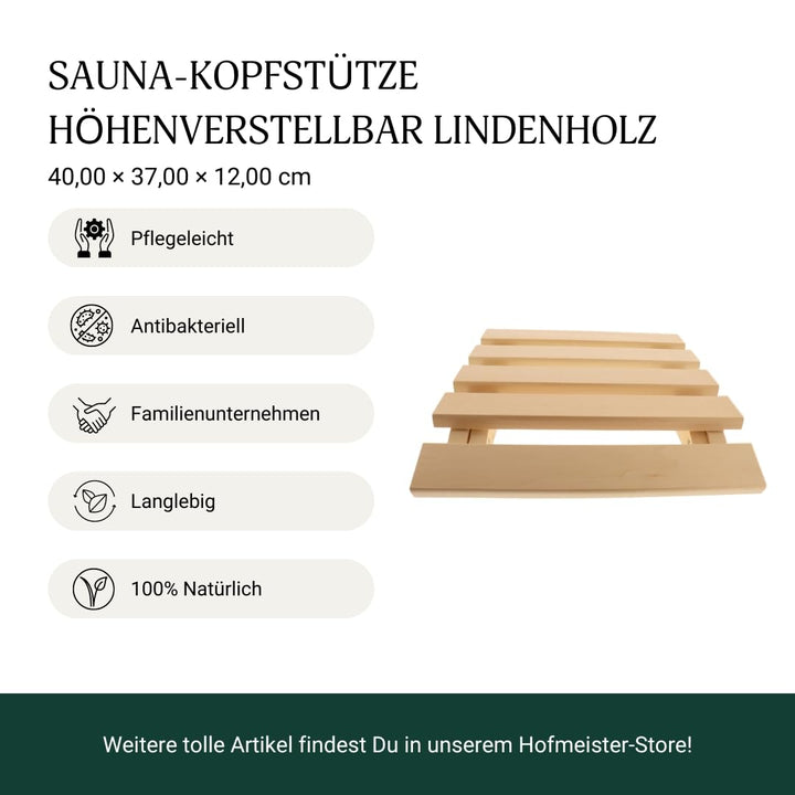 Sauna Kopfstütze Lindenholz höhenverstellbar 40x37x12 cm - Bild 3