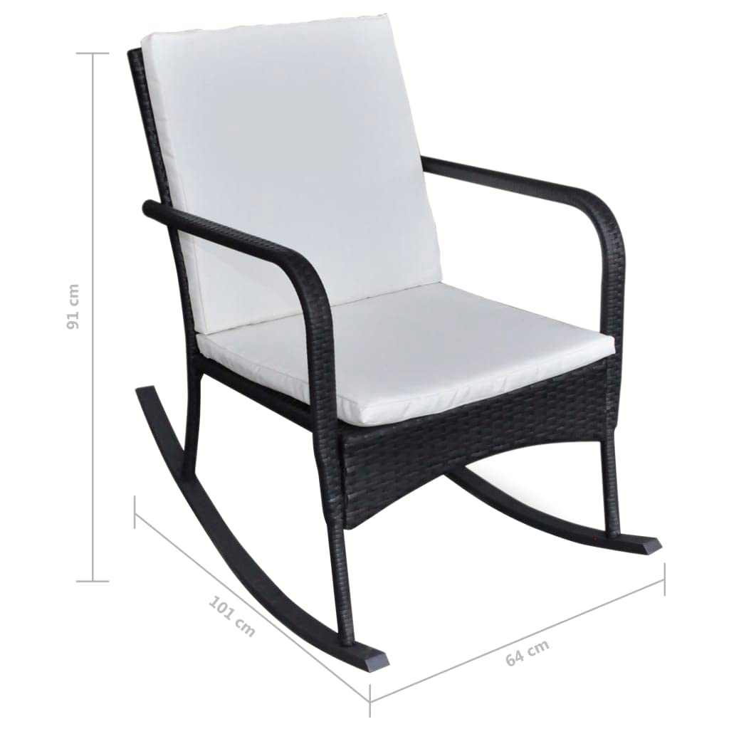 Garten-Schaukelstuhl Poly Rattan Schwarz mit Kissen - Bild 3