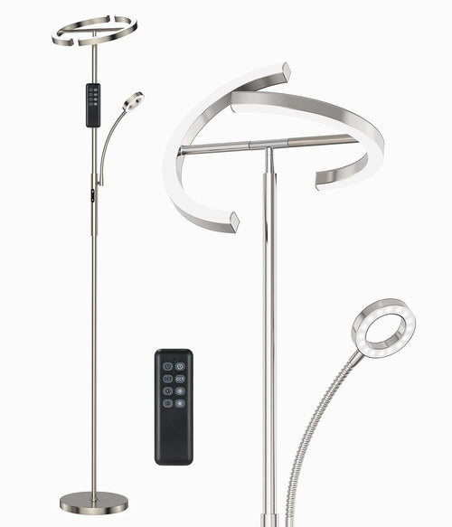 Stehlampe LED dimmbar 27W mit Lesearm Silber für Wohnzimmer