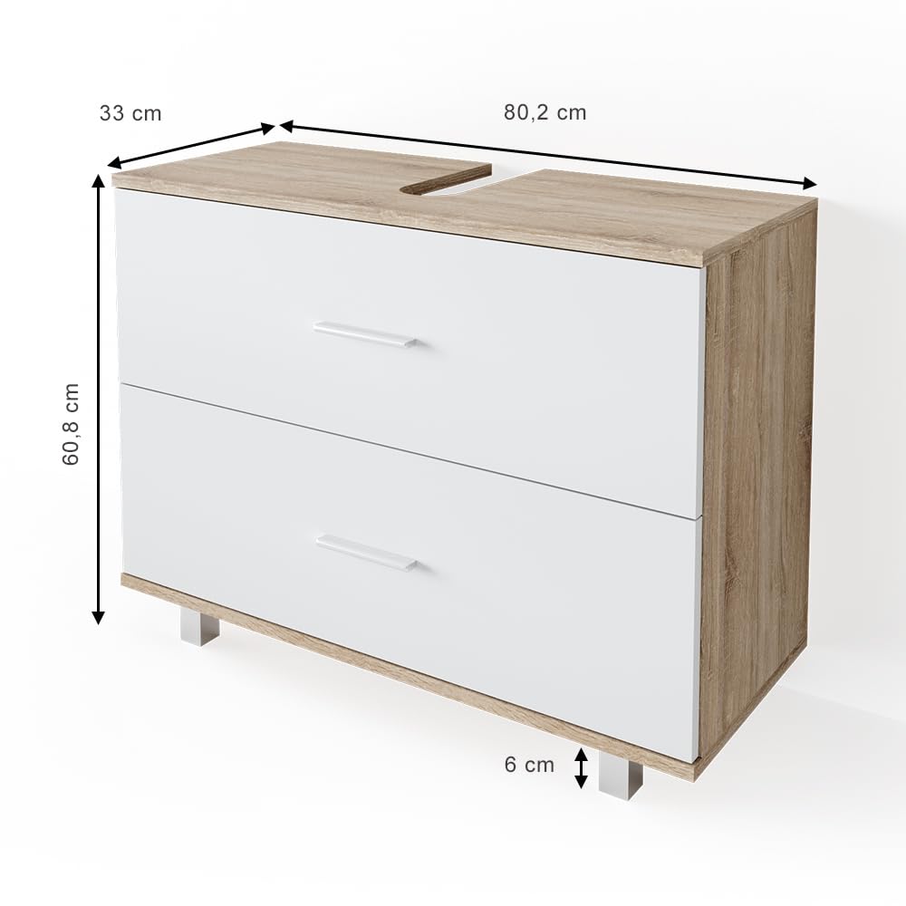 Waschbeckenunterschrank Weiss Sonoma 80x60.8 cm mit 2 Schubladen - Bild 3