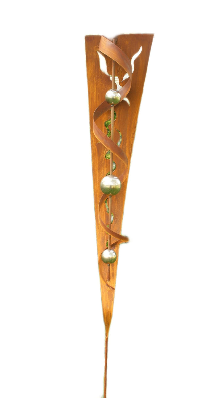 Gartenstecker Rost Eisen mit 3 Edelstahlkugeln 200 cm Blattdesign - Bild 4