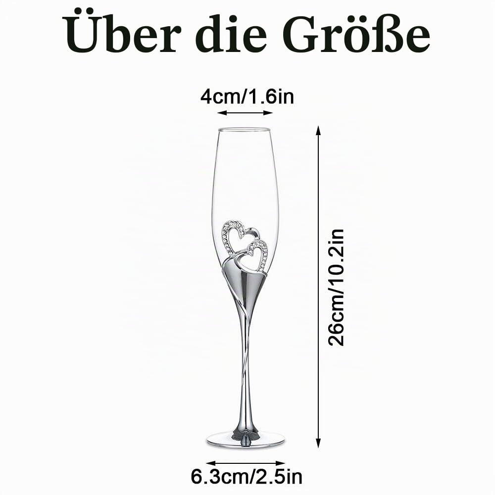 Sektgläser Hochzeit mit Strass 2er-Set Silber 200 ml - Bild 4
