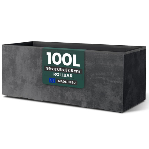 Pflanzkasten XL Kunststoff 100 L rollbar Naturstein-Optik Anthrazit