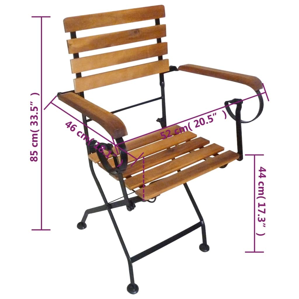 Klappstuhl Garten Akazienholz &amp; Stahl 2er-Set 52x46x85 cm - Bild 2