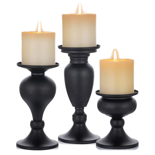 Kerzenständer 3er-Set Metall Schwarz für Stumpenkerzen Vintage