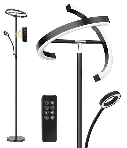 Stehlampe LED dimmbar 20W mit 7W Leselampe, schwarz, 2-in-1
