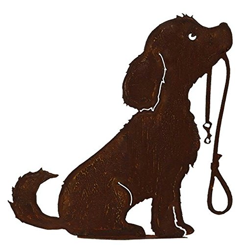 Gartenfigur Hund mit Leine Edelrost Stahl 50 cm Höhe