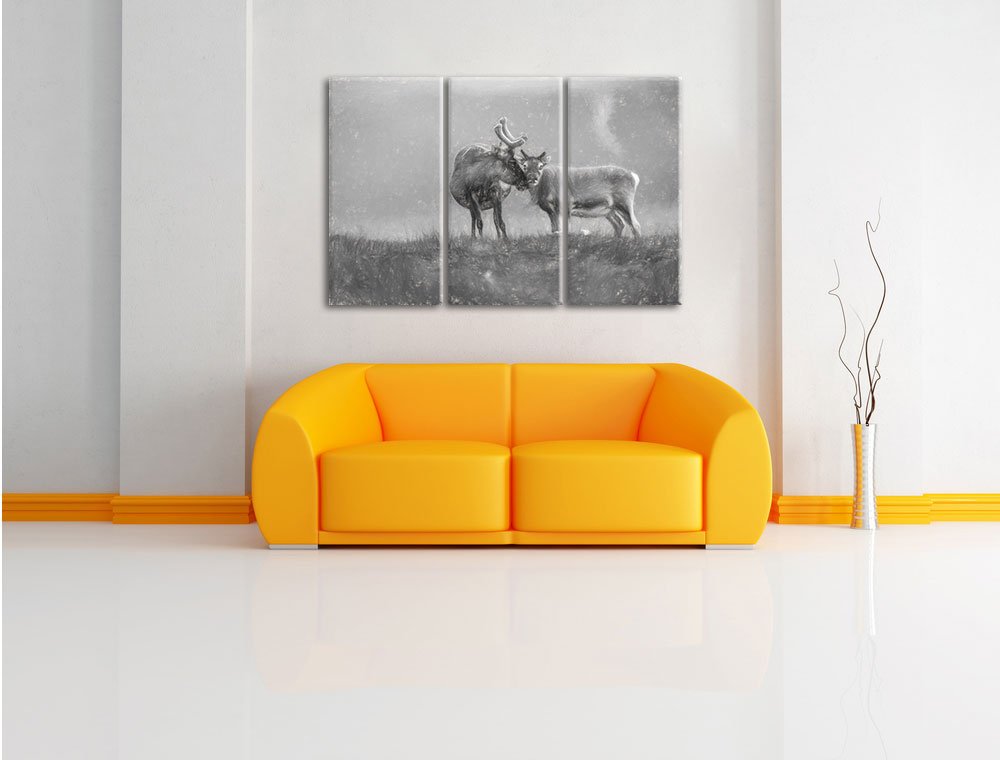 Leinwandbild 3-teilig Rentiere Kohle-Effekt 120x80 cm Wanddeko - Bild 2