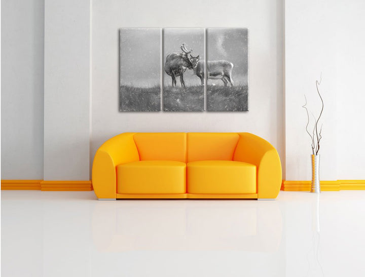 Leinwandbild 3-teilig Rentiere Kohle-Effekt 120x80 cm Wanddeko - Bild 2