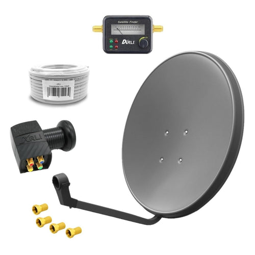 Sat-Anlage 60 cm Quad LNB Set 4K UHD mit Kabel und Satfinder