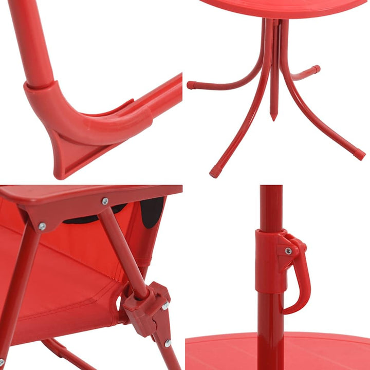 Kinder-Bistro-Set 3-teilig mit Sonnenschirm Stahl Rot Outdoor - Bild 7