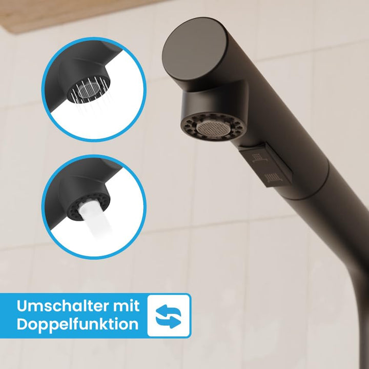 Küchenarmatur ausziehbar Matt Schwarz mit Keramikkartusche - Bild 2