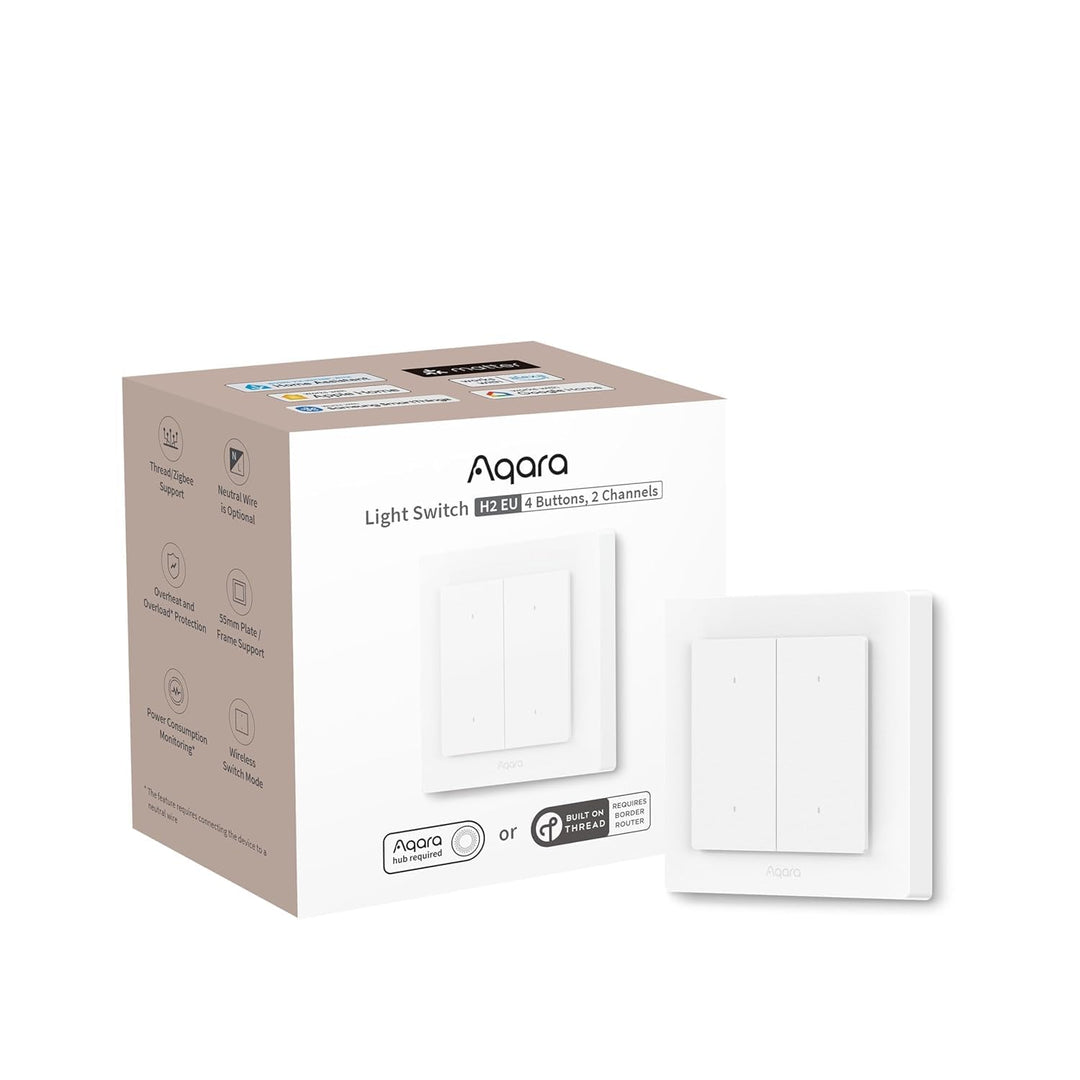 Smart Lichtschalter 4 Tasten 2 Kanäle Thread/Zigbee Matter 55mm