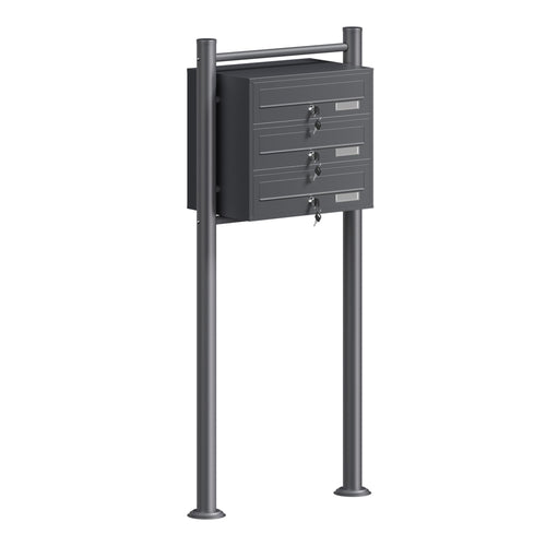 Standbriefkasten 3 Fächer Stahl Anthrazit mit Ständer 556x270x1200mm