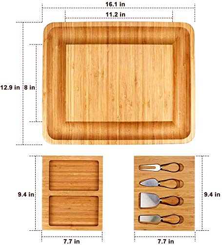 Käsebrett Bambus mit 4 Werkzeugen und 2 Schubladen, 42x34 cm - Bild 4